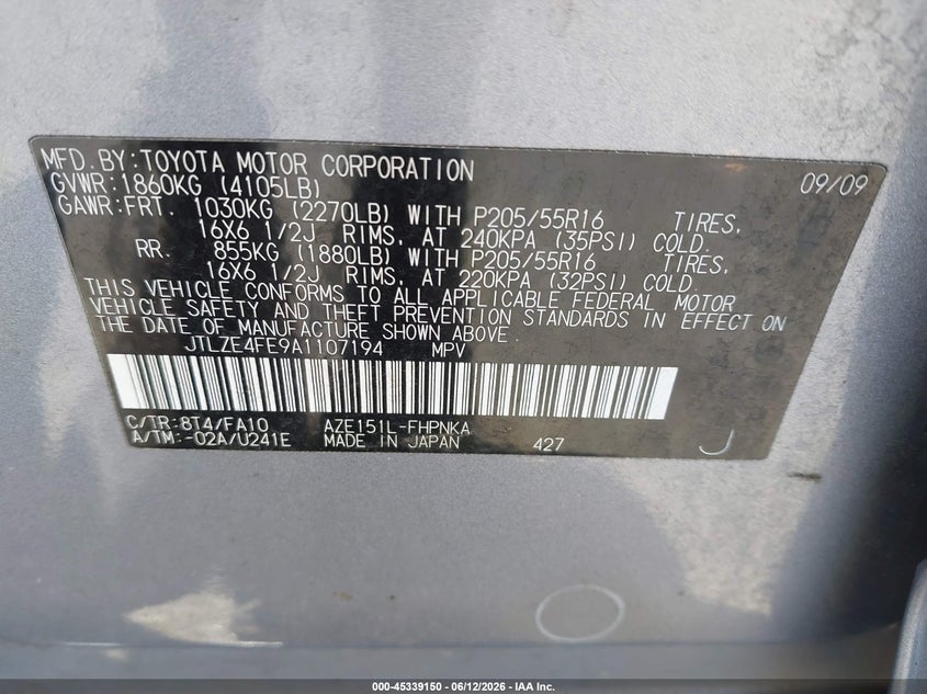 2010 Scion Xb VIN: JTLZE4FE9A1107194 Lot: 45339150