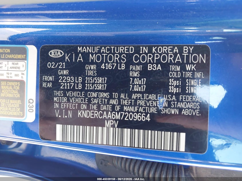 2021 Kia Seltos Ex VIN: KNDERCAA6M7209664 Lot: 45339158
