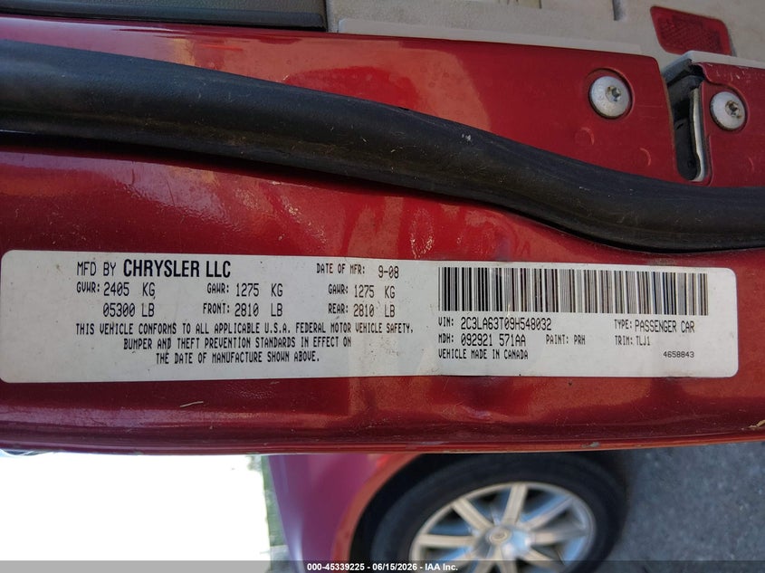 2009 Chrysler 300C Hemi VIN: 2C3LA63T09H548032 Lot: 45339225