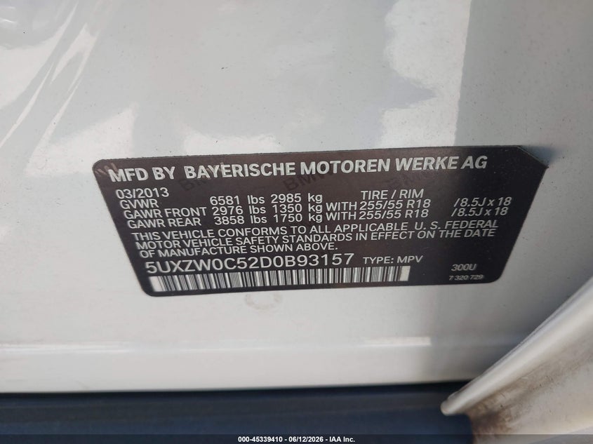 2013 BMW X5 SPORT UTILITY VEHICLE 3.0L I-6 DI, DOHC, VVT, TURBO, 265HP