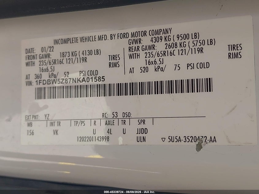 2022 FORD TRANSIT-350 CAB N/A 3.5L V-6 DI, DOHC, VVT, 275HP