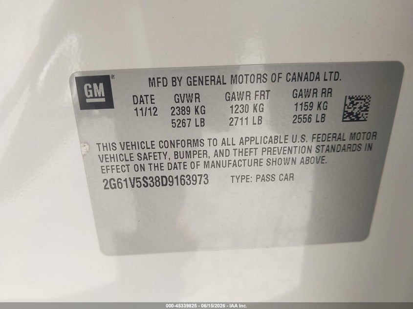 2013 Cadillac Xts Platinum VIN: 2G61V5S38D9163973 Lot: 45339825