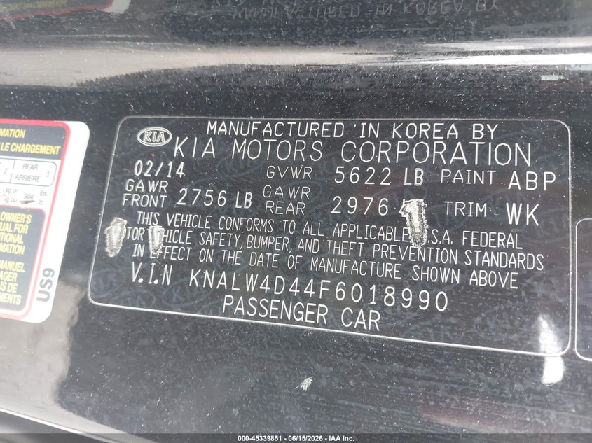 2015 Kia K900 Luxury VIN: KNALW4D44F6018990 Lot: 45339851