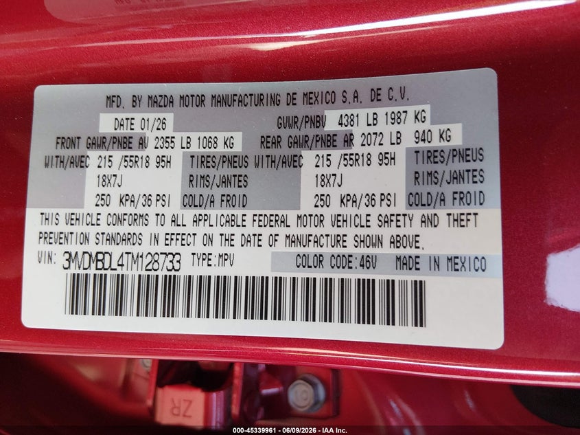 2026 Mazda Cx-30 2.5 S Premium VIN: 3MVDMBDL4TM128733 Lot: 45339961