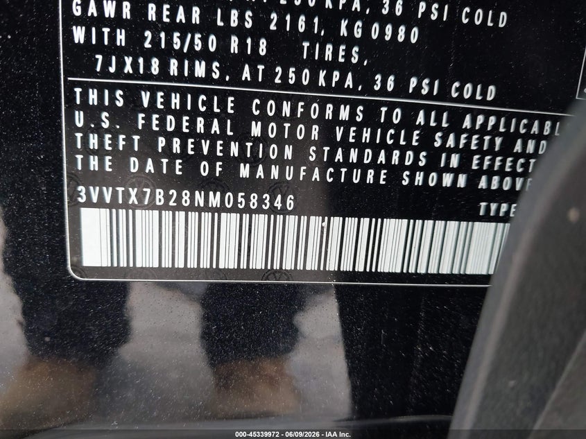 2022 Volkswagen Taos 1.5T Se VIN: 3VVTX7B28NM058346 Lot: 45339972