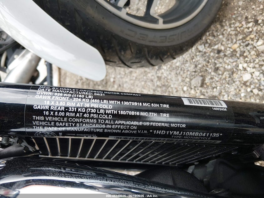 2021 Harley-Davidson Flsb VIN: 1HD1YMJ10MB041135 Lot: 45340025