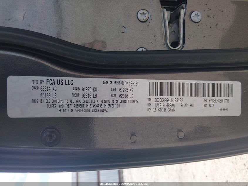 2020 Chrysler 300 Touring VIN: 2C3CCAAG4LH123102 Lot: 45340080
