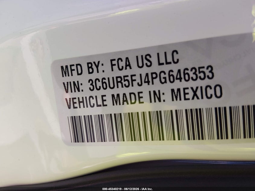 2023 Ram 2500 Laramie 4X4 6'4 Box VIN: 3C6UR5FJ4PG646353 Lot: 45340219