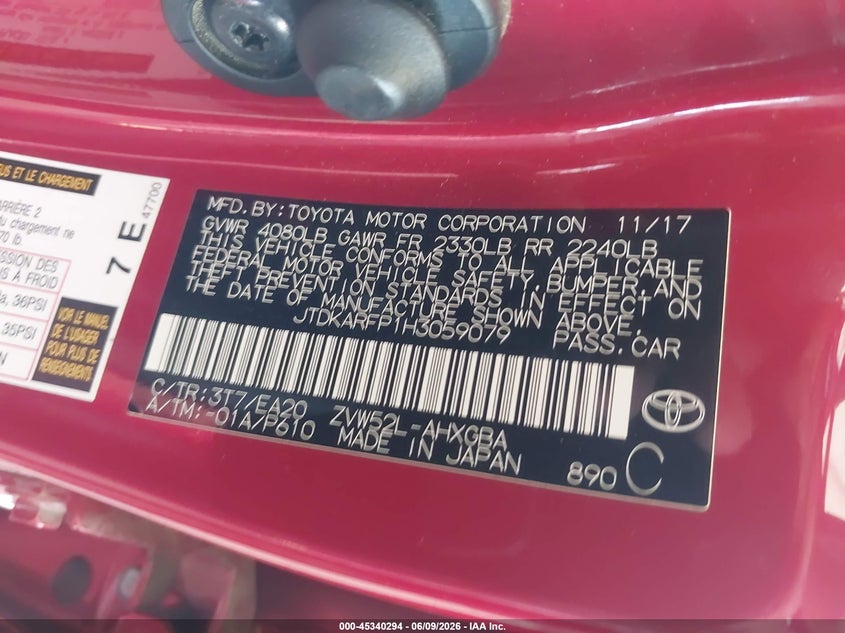 TOYOTA PRIUS PRIME 2017 VIN JTDKARFP1H3059079