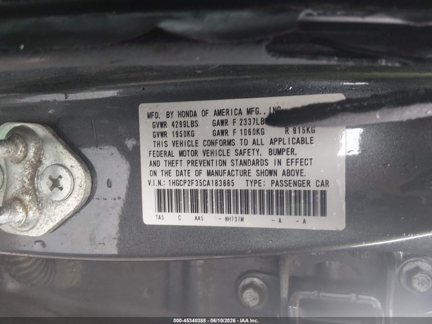 2012 HONDA ACCORD SEDAN 2.4L I-4 DOHC, VVT, 177HP