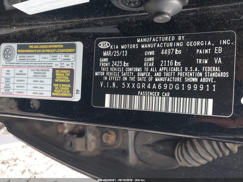 KIA OPTIMA 2013 VIN 5XXGR4A69DG199911