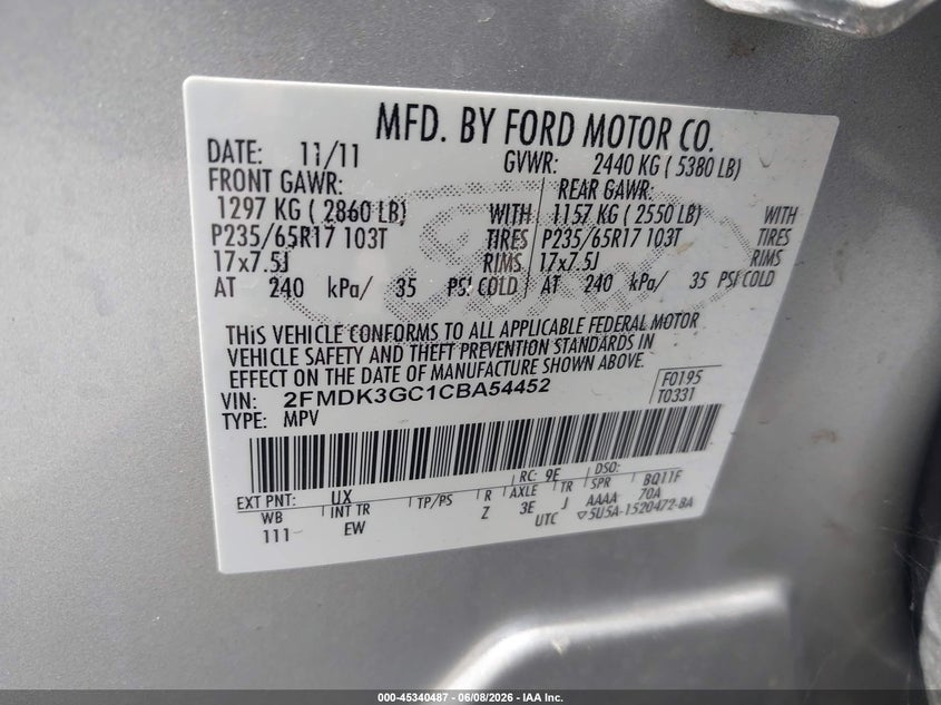 2012 Ford Edge 3.5 Se silver Lot 111045340487 Vin 2FMDK3GC1CBA54452