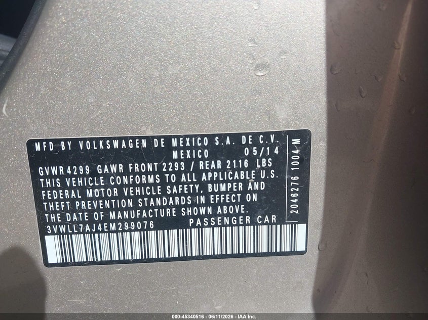 2014 VOLKSWAGEN JETTA SEDAN 2.0L I-4 DI, DOHC, TURBO, 140HP
