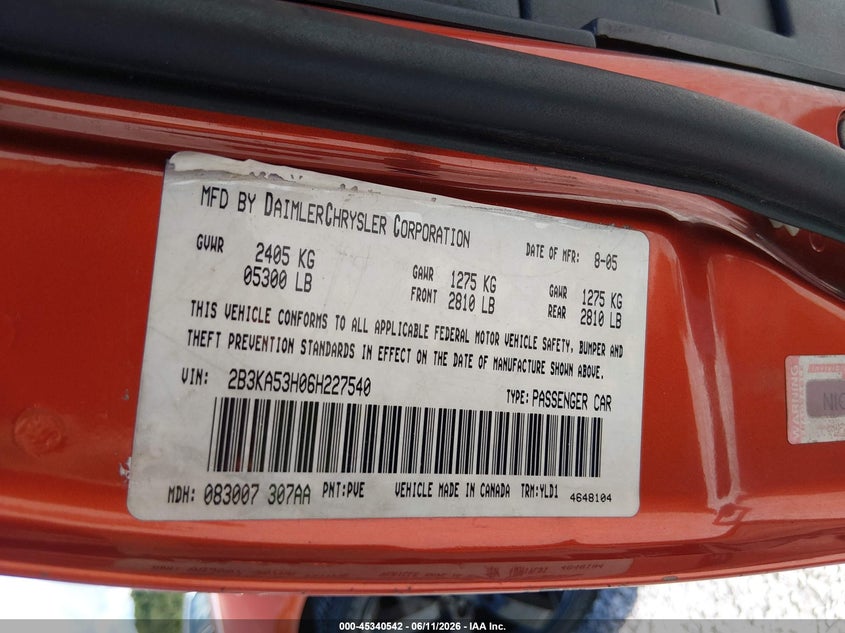 2006 DODGE CHARGER SEDAN 5.7L V-8 350HP