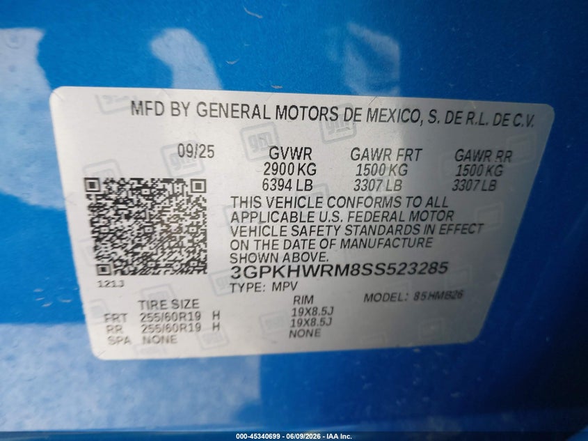 2025 Honda Prologue Touring VIN: 3GPKHWRM8SS523285 Lot: 45340699