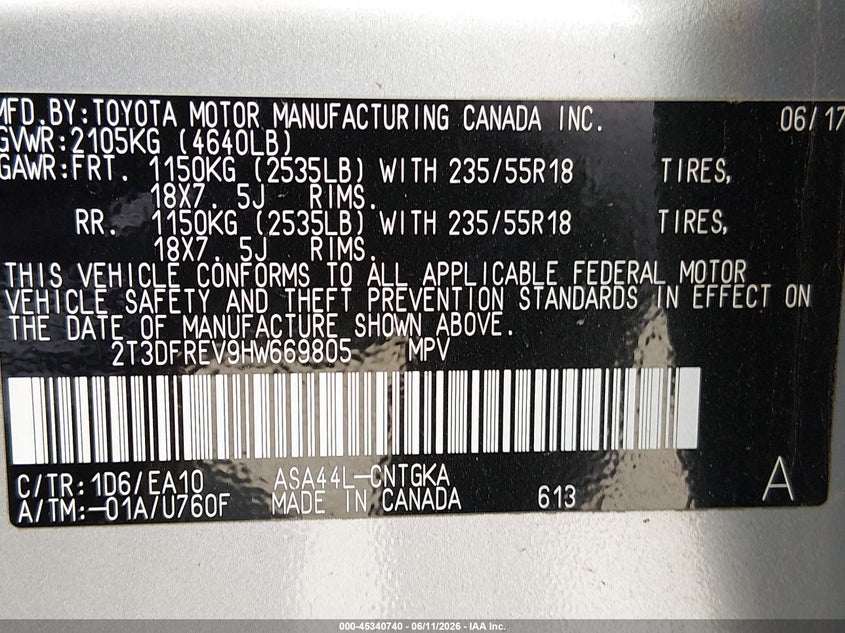 2017 TOYOTA RAV 4 SPORT UTILITY VEHICLE 2.5L I-4 DOHC, VVT, 176HP
