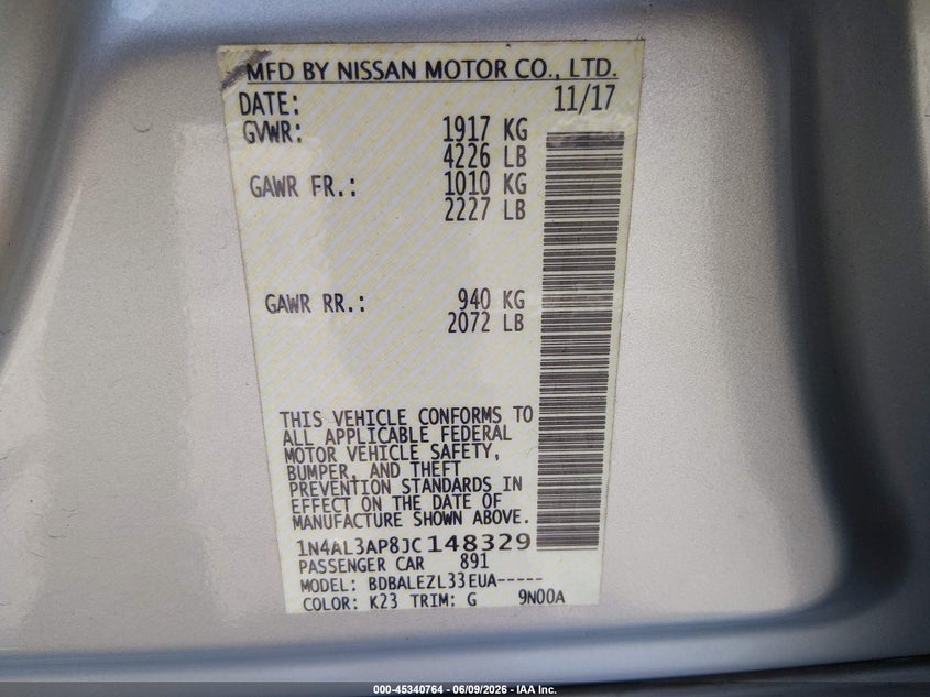 VIN 1N4AL3AP8JC148329 2018 NISSAN ALTIMA 2.5 S