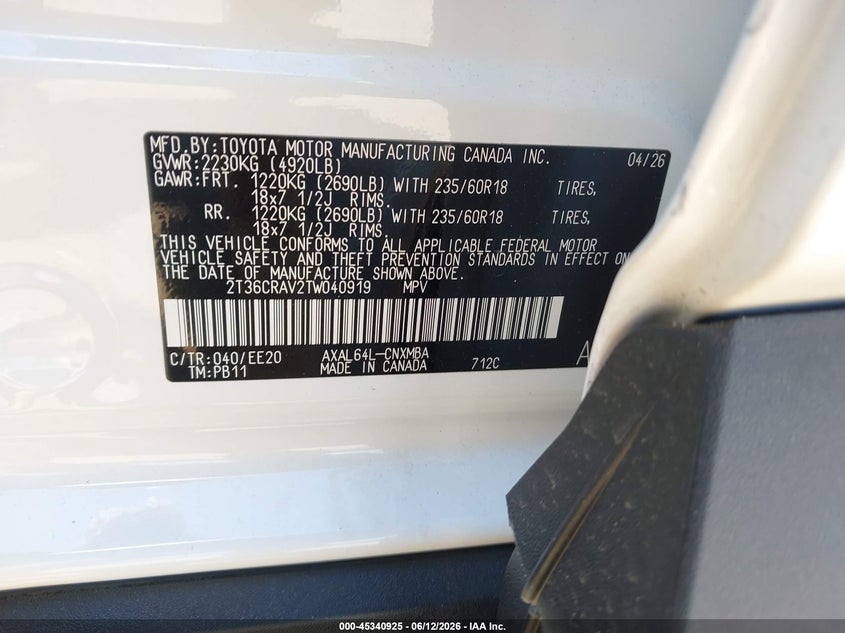 2026 TOYOTA RAV4 2.5L I-4 DI, DOHC, V(VIN: 2T36CRAV2TW040919