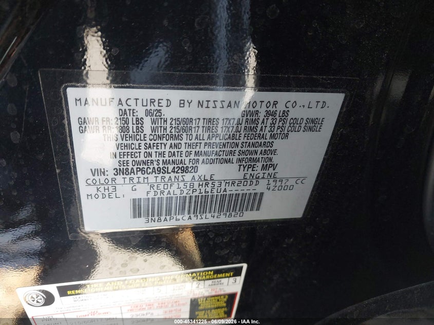 VIN 3N8AP6CA9SL429820 2025 NISSAN KICKS SV FWD