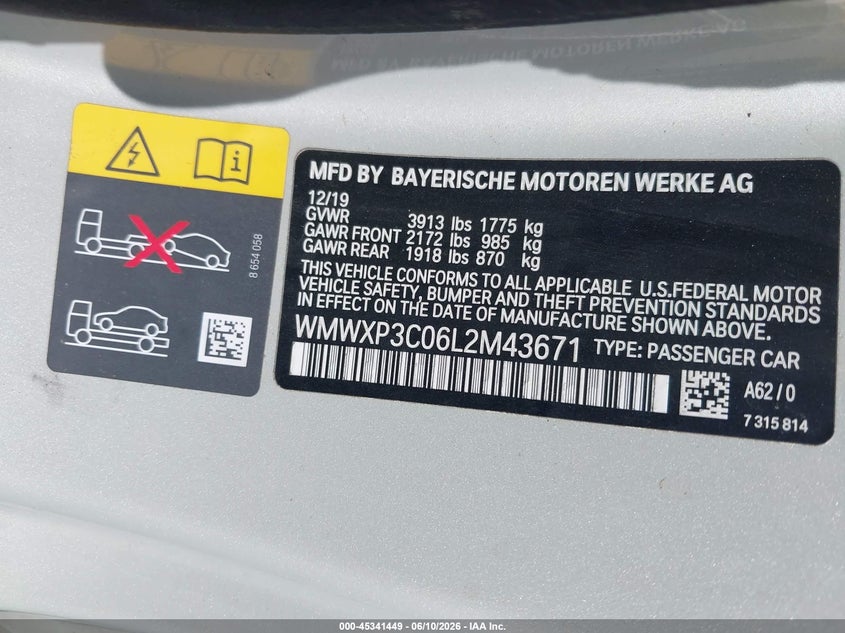 2020 Mini Hardtop 2 Door Cooper Se VIN: WMWXP3C06L2M43671 Lot: 45341449
