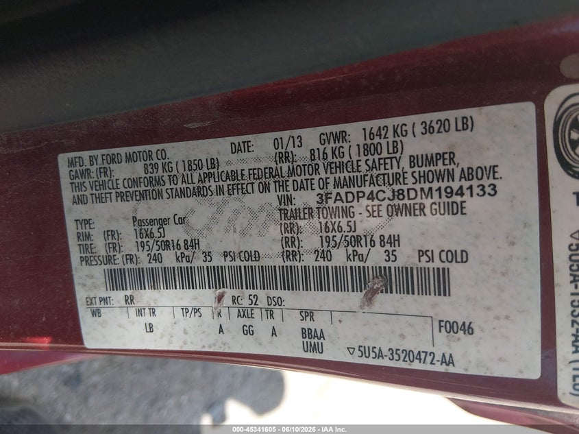 2013 FORD FIESTA auction photo 8