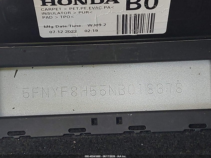 2022 Honda Passport Awd Ex-L VIN: 5FNYF8H55NB018678 Lot: 45341668