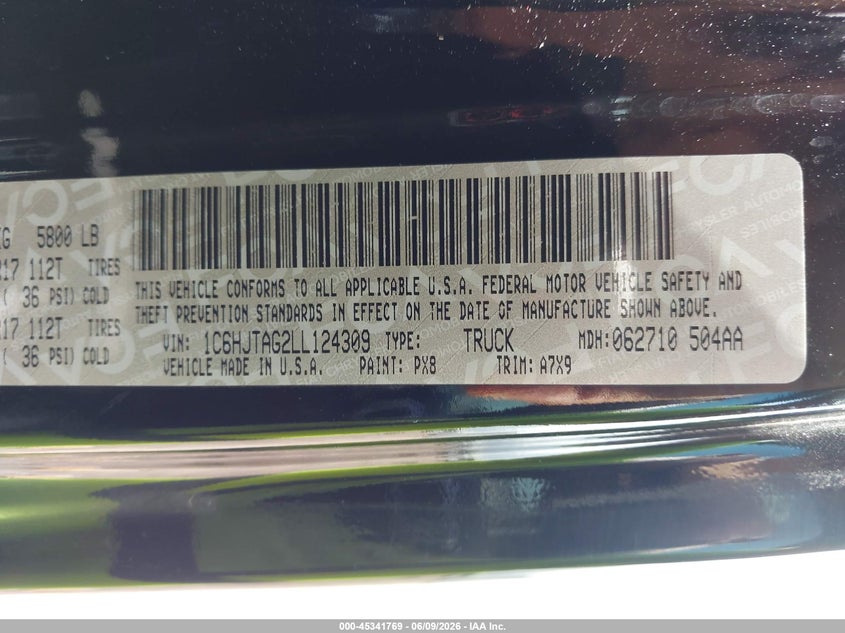 2020 Jeep Gladiator Sport S 4X4 VIN: 1C6HJTAG2LL124309 Lot: 45341769
