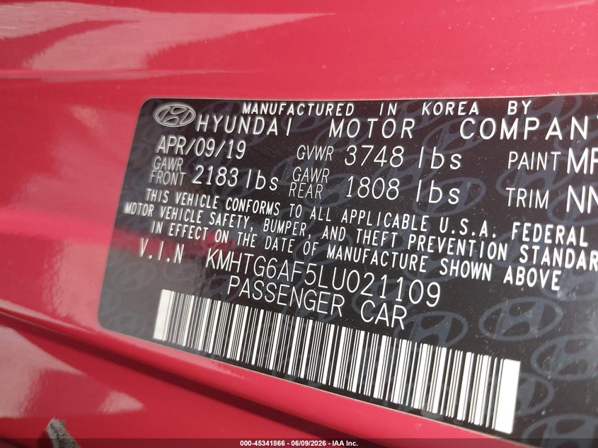 2020 Hyundai Veloster 2.0 Premium VIN: KMHTG6AF5LU021109 Lot: 45341866