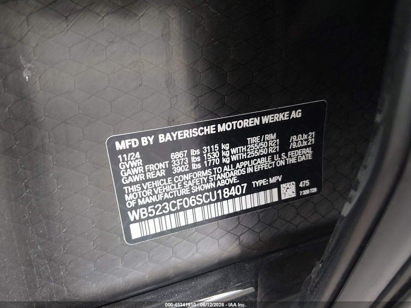 2025 BMW Ix xDrive50 VIN: WB523CF06SCU18407 Lot: 45341910