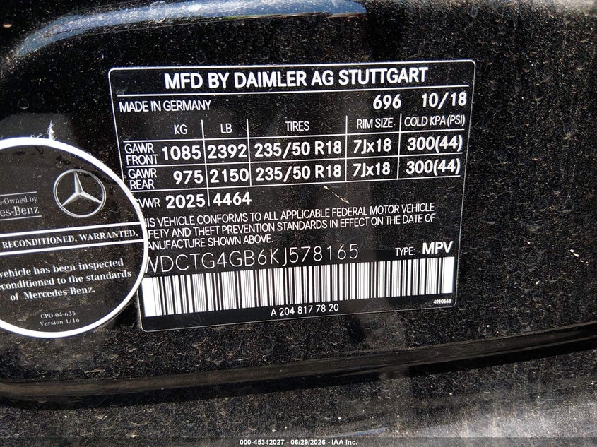 2019 Mercedes-Benz Gla 250 4Matic VIN: WDCTG4GB6KJ578165 Lot: 45342027
