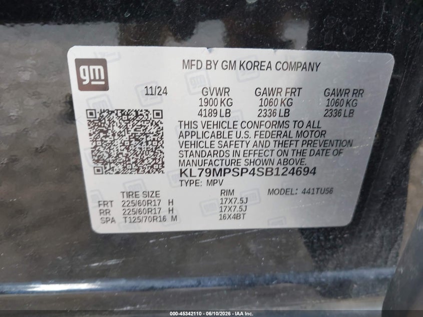 VIN KL79MPSP4SB124694 2025 CHEVROLET TRAILBLAZER FWD LT