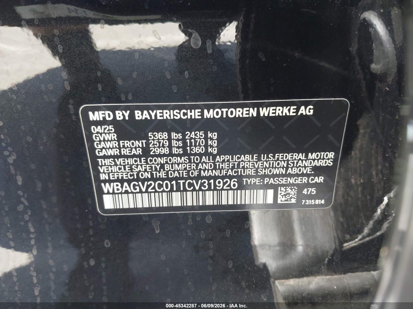 2026 BMW 840I Gran Coupe VIN: WBAGV2C01TCV31926 Lot: 45342287