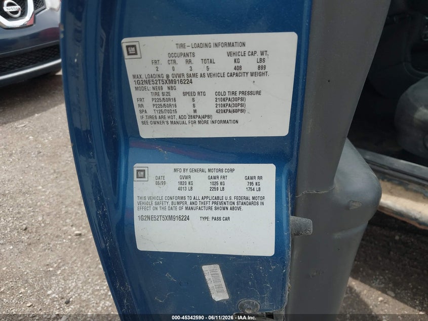 1999 Pontiac Grand Am Se1 VIN: 1G2NE52T5XM916224 Lot: 45342590