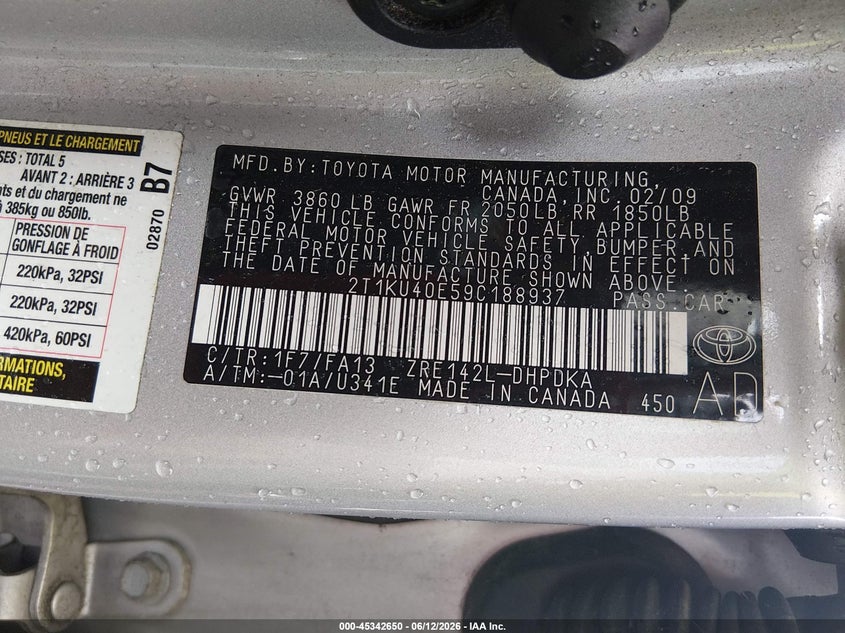 2009 Toyota Matrix VIN: 2T1KU40E59C188937 Lot: 45342650