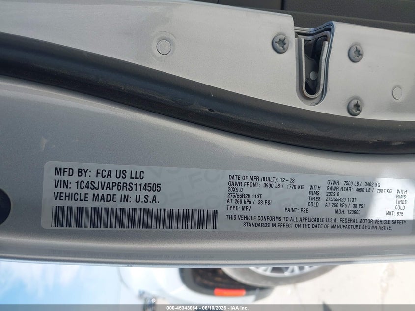 2024 Jeep Wagoneer Series I 4X4 VIN: 1C4SJVAP6RS114505 Lot: 45343084