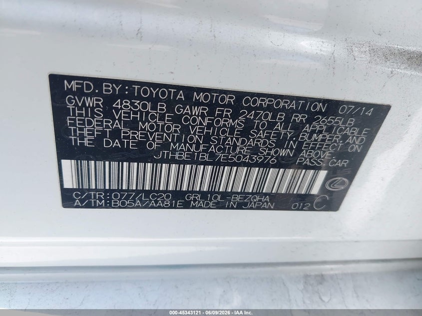2014 Lexus Gs 350 VIN: JTHBE1BL7E5043976 Lot: 45343121