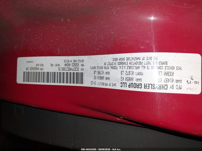 2012 Fiat 500 Pop VIN: 3C3CFFAR2CT285176 Lot: 45343205