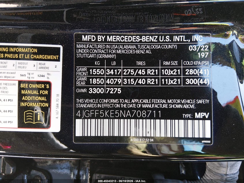 2022 Mercedes-Benz Gls 450 4Matic VIN: 4JGFF5KE5NA708711 Lot: 45343213