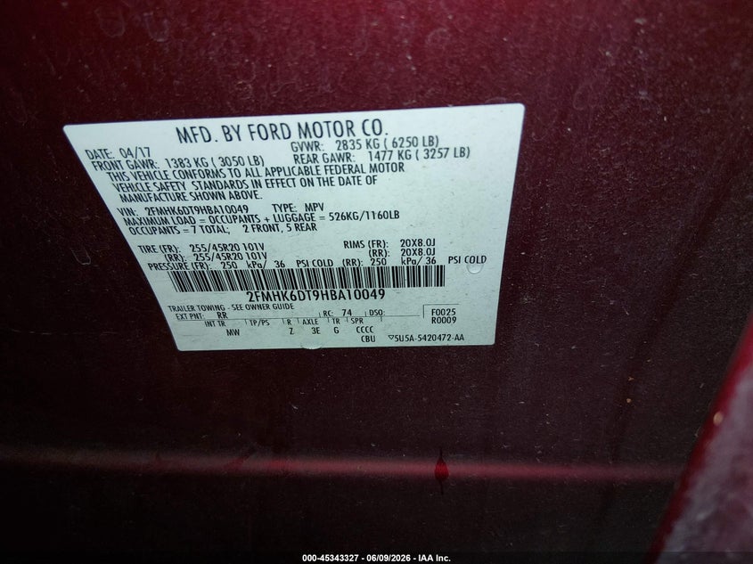 2017 Ford Flex Limited VIN: 2FMHK6DT9HBA10049 Lot: 45343327