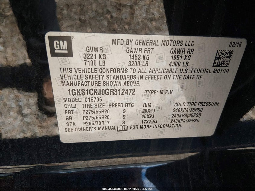 2016 GMC YUKON SPORT UTILITY VEHICLE 6.2L V-8 DI, VVT, 420HP