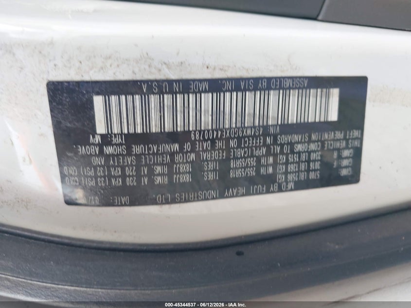2014 Subaru Tribeca 3.6R Limited VIN: 4S4WX9GDXE4400789 Lot: 45344537