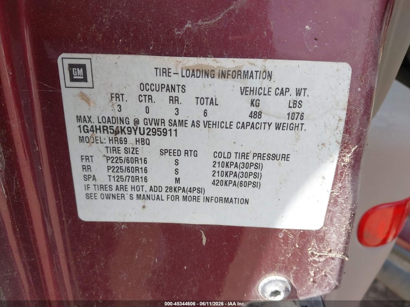 2000 Buick Lesabre Limited VIN: 1G4HR54K9YU295911 Lot: 45344606