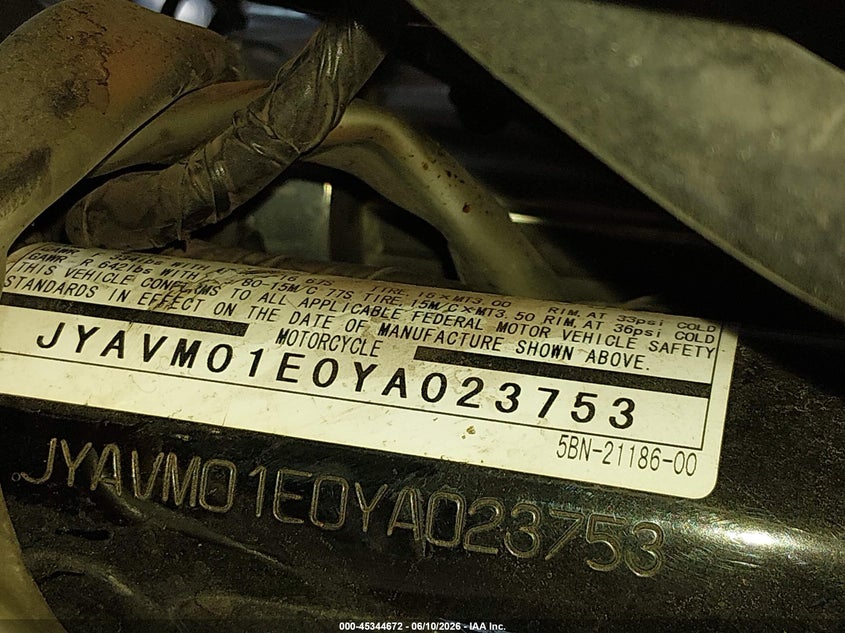 2000 Yamaha Xvs65 A VIN: JYAVM01E0YA023753 Lot: 45344672