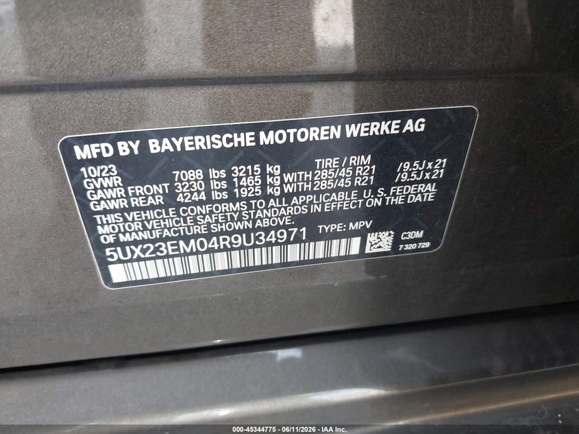 2024 BMW X7 xDrive40I VIN: 5UX23EM04R9U34971 Lot: 45344775