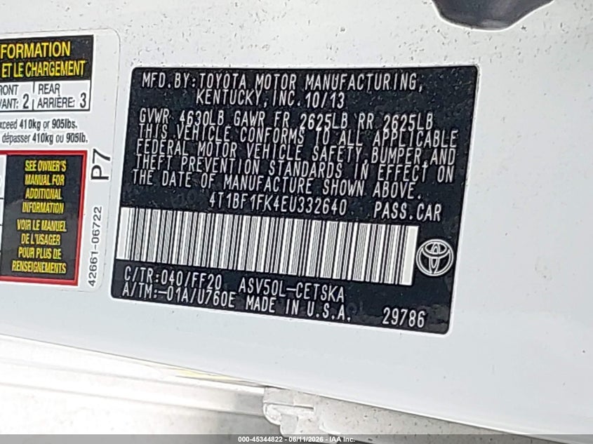 2014 TOYOTA CAMRY SEDAN 2.5L I-4 DOHC, VVT, 178HP