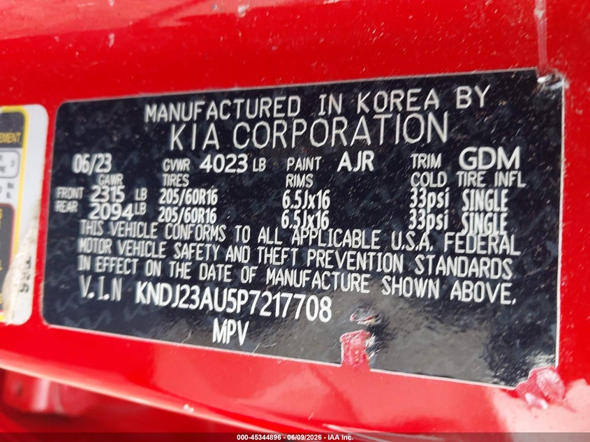 2023 Kia Soul Lx VIN: KNDJ23AU5P7217708 Lot: 45344896