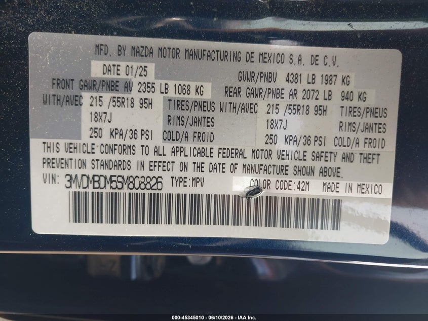 2025 Mazda Cx-30 2.5 S Premium Package VIN: 3MVDMBDM5SM808826 Lot: 45345010