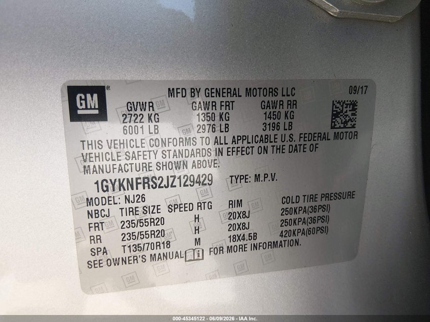 2018 Cadillac Xt5 Premium Luxury VIN: 1GYKNFRS2JZ129429 Lot: 45345122