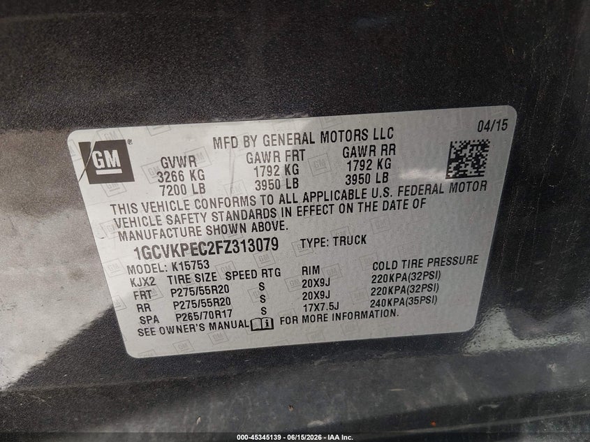 2015 CHEVROLET SILVERADO TRUCK 5.3L V-8 DI, VVT, 355HP