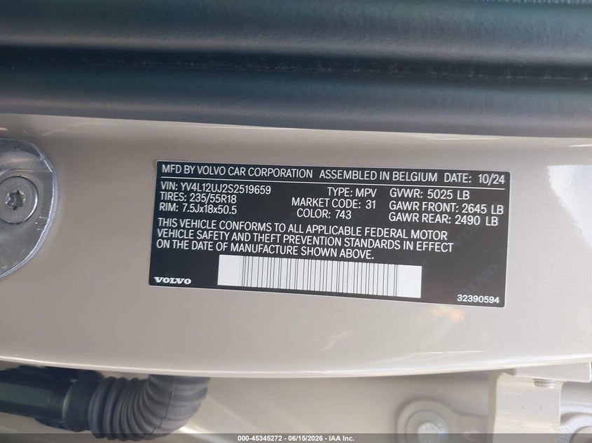 2025 Volvo Xc40 B5 Core Bright Theme VIN: YV4L12UJ2S2519659 Lot: 45345272